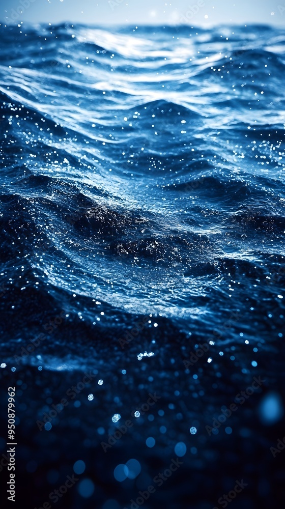 Close-up of deep blue ocean waves sparkling in the sunlight. Close-up of deep blue ocean waves sparkling in the sunlight.