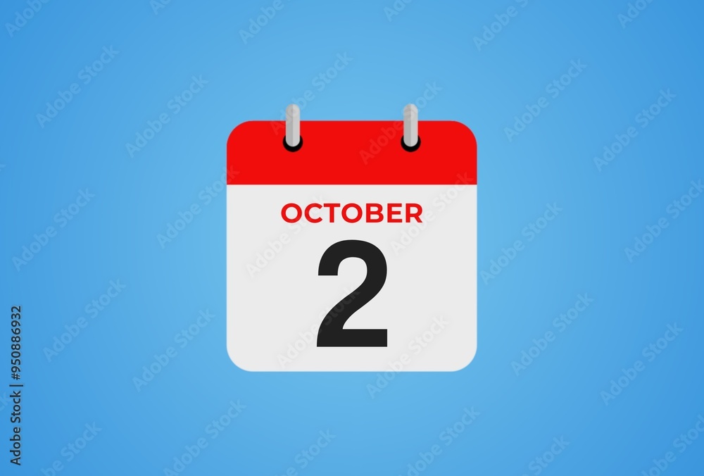 Icon calendar day. 2 October. 2th days of the month, illustration style. Date day of week Sunday, Monday, Tuesday, Wednesday, Thursday, Friday, Saturday. Icon calendar day. 2 October. 2th days of the month, illustration style. Date day of week Sunday, Monday, Tuesday, Wednesday, Thursday, Friday, Saturday.