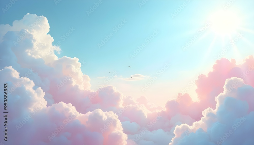 Texture of clouds in pastel rainbow colors, creating soft, ethereal patterns against a bright sky background.