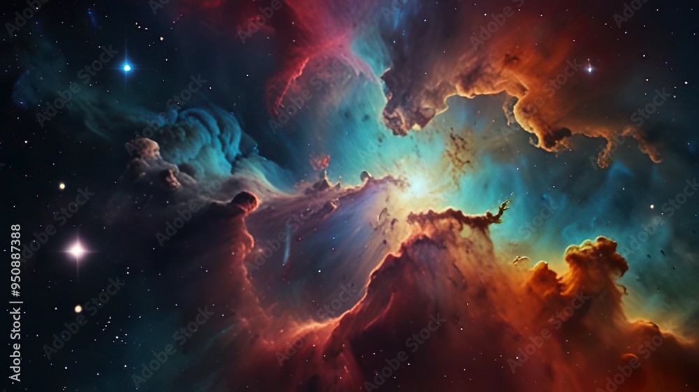 Colorful swirling nebula with vivid hues in the vast space Colorful swirling nebula with vivid hues in the vast space
