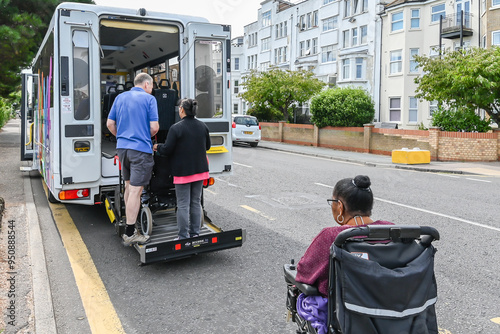  Community Transport coach depart Clacton on Sea London. Essex, UK, 27 August 2024