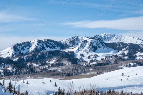 Wasatch Mountains of Utah, Pinecone Ridge from Deer Valley, snow covered mountains, On a ski run