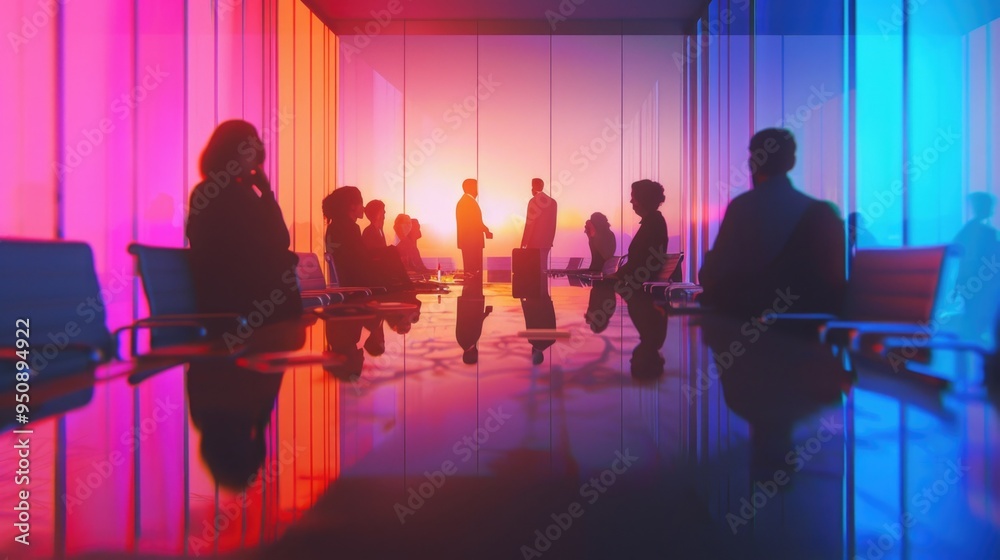 Fototapeta premium A group of people gathered around a conference table, discussing and collaborating