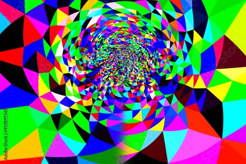 A colorful, abstract image with many different colors and shapes. The image is a representation of a spiral, with the colors and shapes blending together to create a sense of movement and depth