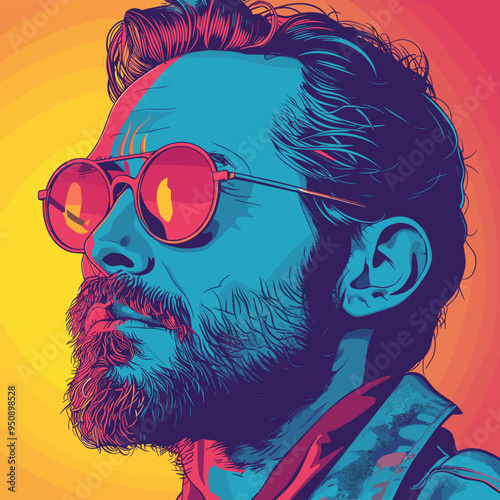 Stylish hipster with beard, mustache and sunglasses. Vector illustration.