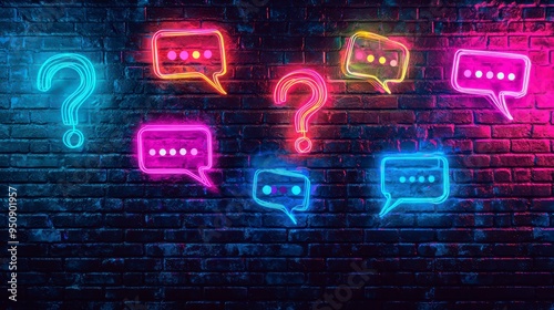 A dark brick wall with neon question marks symbolizes an evening of games and reflection
