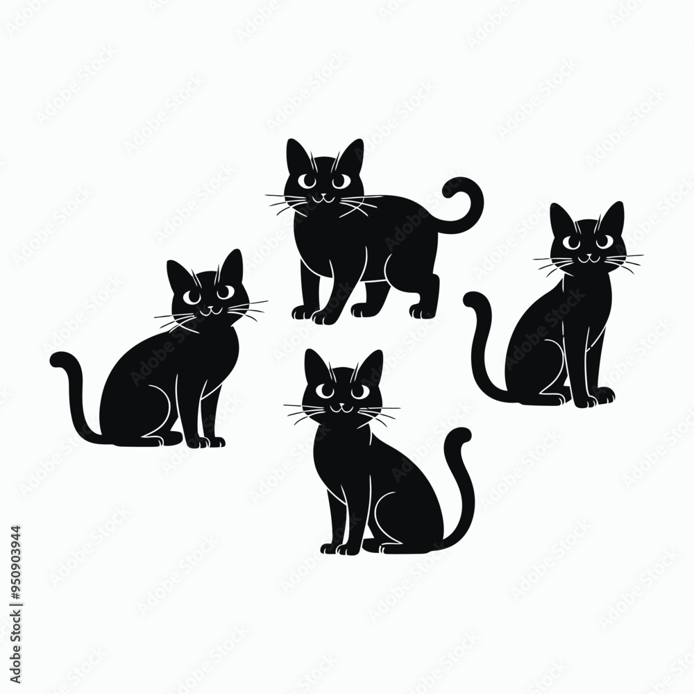 Russian Blue Cat Breed Silhouette Vector Set Animals Illustration Russian Blue Cat Breed Silhouette Vector Set Animals Illustration