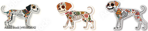 Day of the Dead, Dia de los muertos, dog skull and skeleton decorated with colorful Mexican elements and flowers