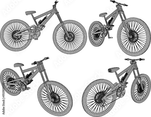 Vector sketch illustration silhouette design image of young man bicycle for freestyle downhill sport