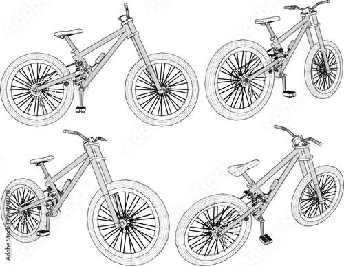 Vector sketch illustration silhouette design image of young man bicycle for freestyle downhill sport down the mountain