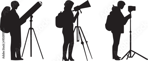 Silhouette vector set of man using astronomer icon