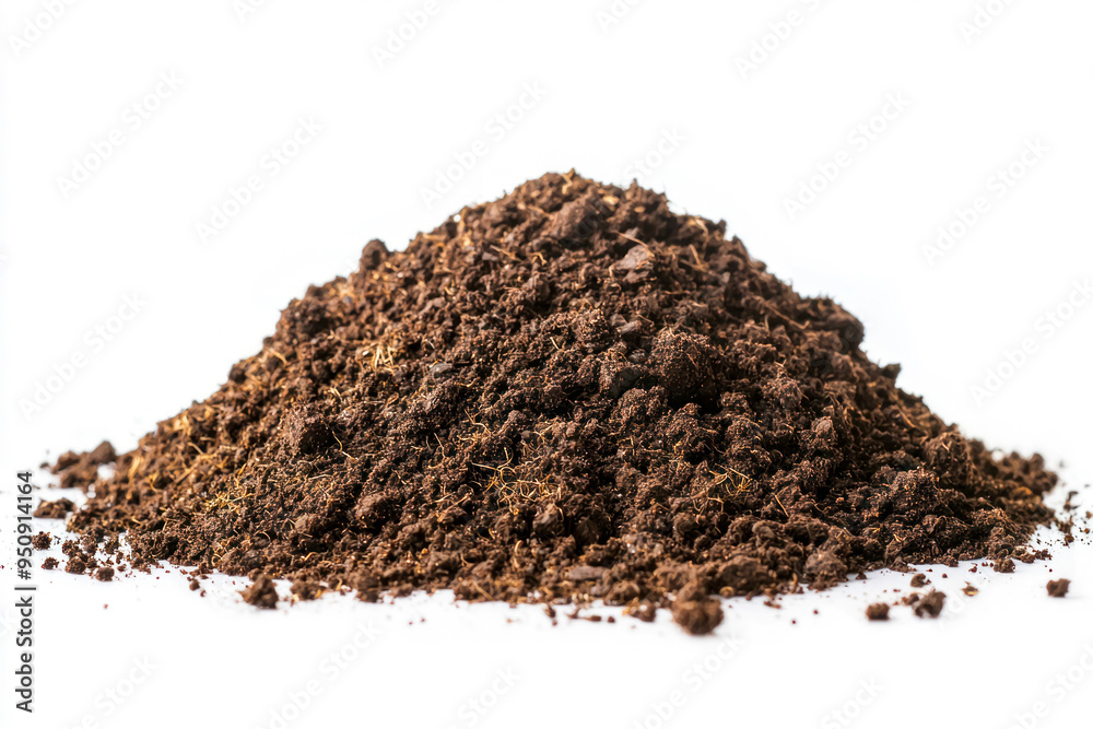Dirt, soil pile on white background, side view. Dirt, soil pile on white background, side view.