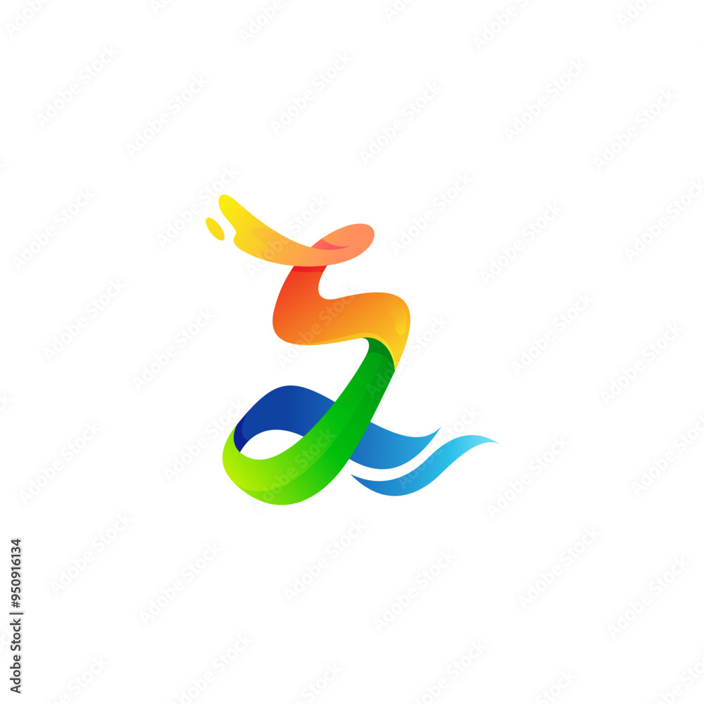letter S symbol and sea waves, 3d colorful design letter S symbol and sea waves, 3d colorful design