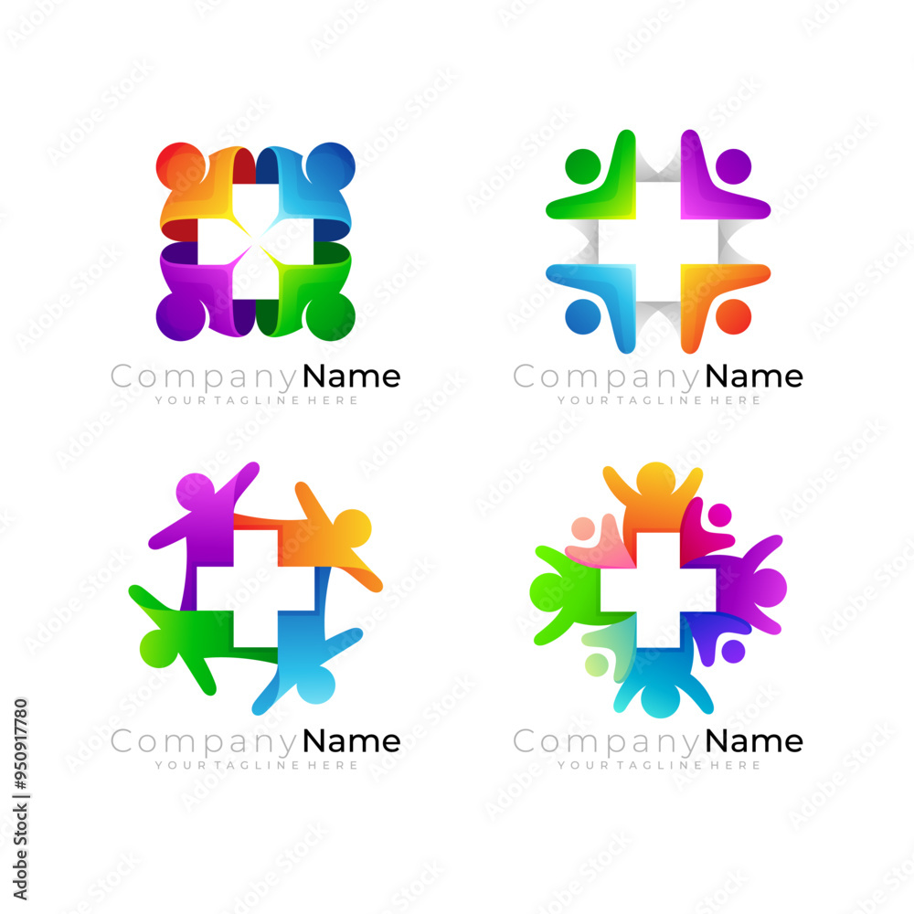 Medical logos, icon of people gathering and holding hands to form a hospital logo Medical logos, icon of people gathering and holding hands to form a hospital logo