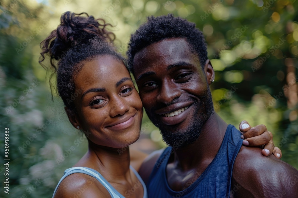 A man and a woman standing together, smiling, with arms around each other A man and a woman standing together, smiling, with arms around each other