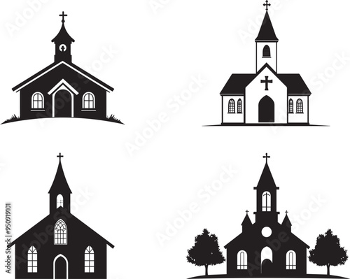 Silhouette vector of church icon, set of church silhouettes