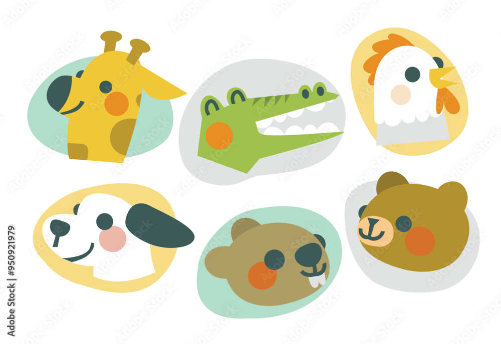 Cute Animal Head Illustration Character Collection. Isolated Flat Vector Style Cute Animal Head Illustration Character Collection. Isolated Flat Vector Style