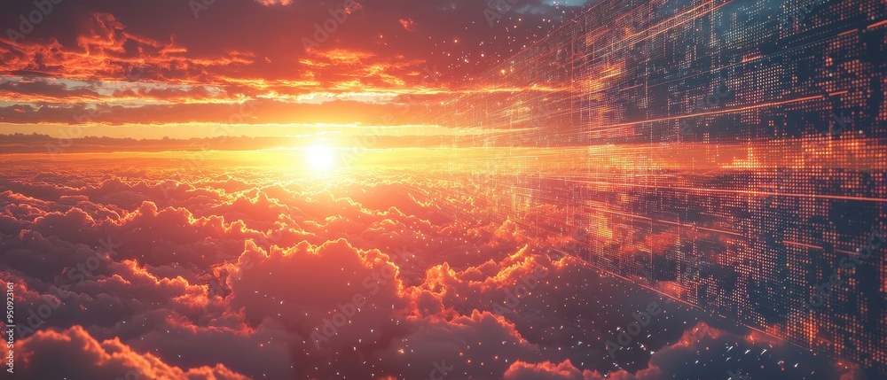 Breathtaking Technological Sunset Over the Clouds Breathtaking Technological Sunset Over the Clouds