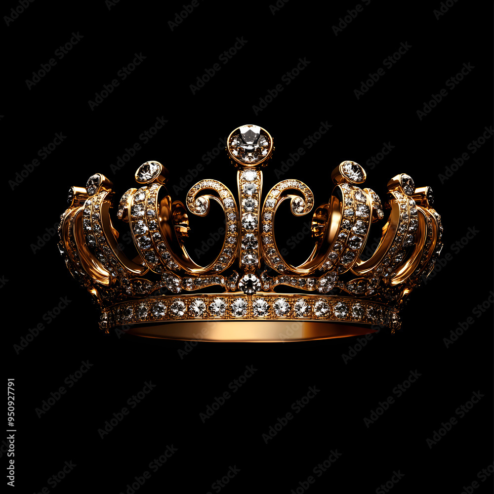 Regal gold and diamond crown displayed on a dark black background image Regal gold and diamond crown displayed on a dark black background image