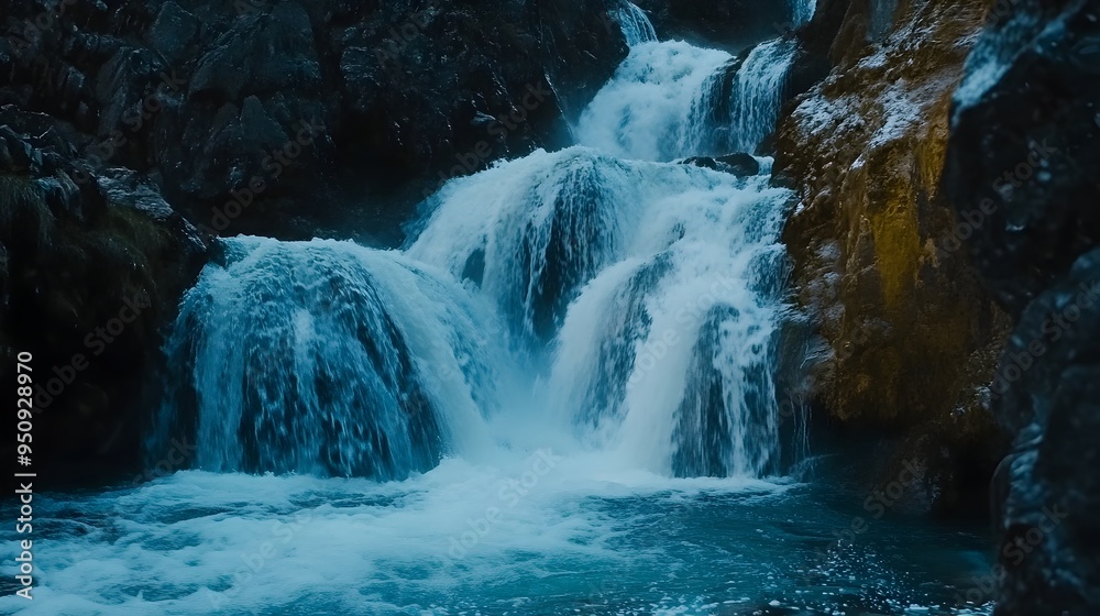 Majestic Waterfall Cascading Through Rugged Mountainous Landscape Majestic Waterfall Cascading Through Rugged Mountainous Landscape
