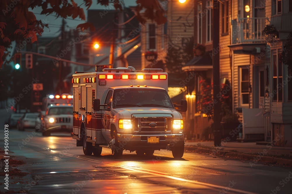 An ambulance travels on the road An ambulance travels on the road