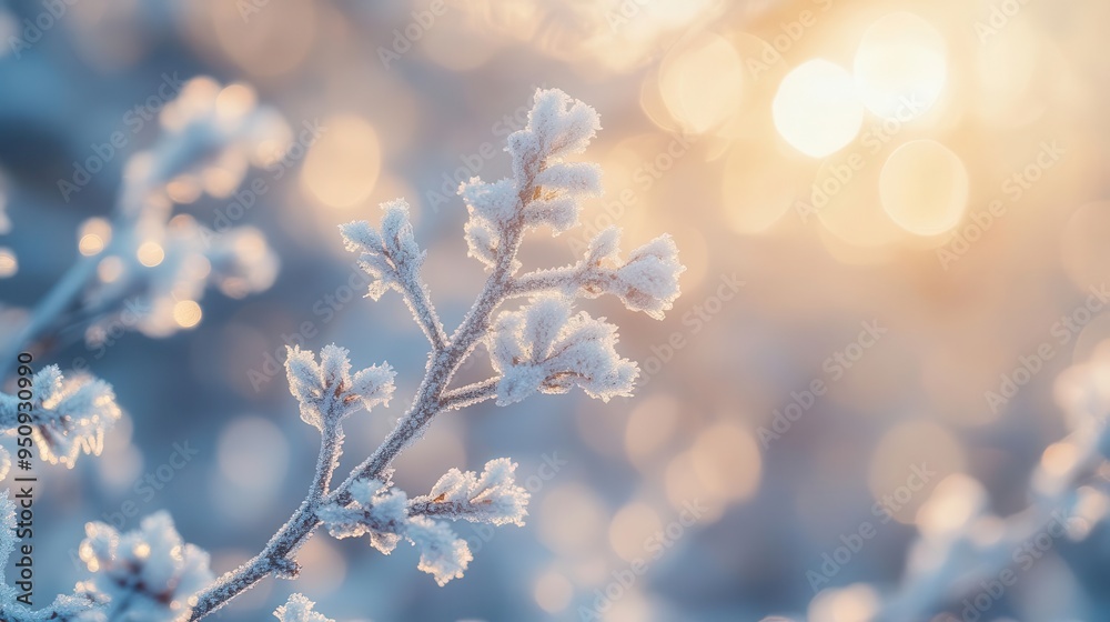 Frosty branches in the morning light, with delicate ice crystals covering the surface, Detailed, Cool Tones, Macro Frosty branches in the morning light, with delicate ice crystals covering the surface, Detailed, Cool Tones, Macro