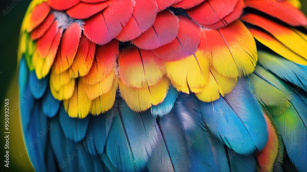Obraz premium A close-up of a colorful parrot's feathers, showcasing the vibrant patterns and textures in high detail