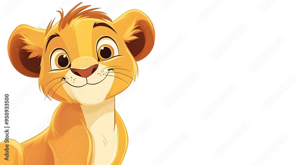 Cartoon Cute Baby Lion Cub Smiling Happily on Savanna Cartoon Cute Baby Lion Cub Smiling Happily on Savanna