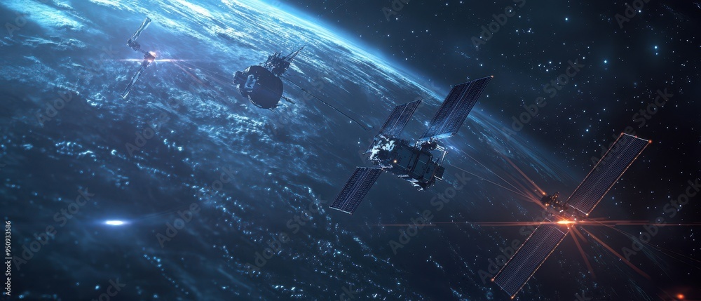 Majestic View of Earth from Satellite in Outer Space Majestic View of Earth from Satellite in Outer Space
