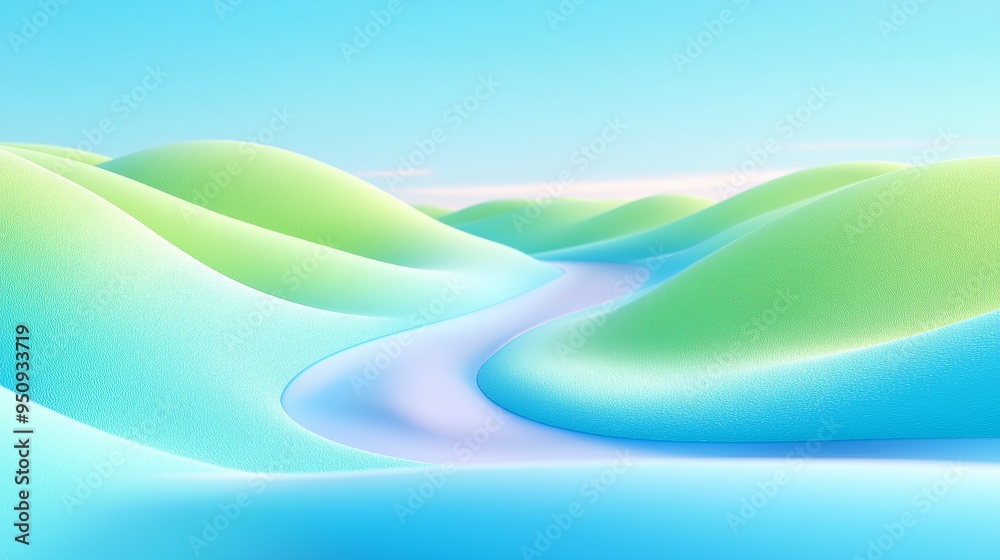 Serene landscape with flowing river winding through soft green hills under a clear blue sky during daylight hours. Serene landscape with flowing river winding through soft green hills under a clear blue sky during daylight hours.