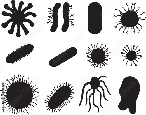 Microbial marvels vector icon, silhouette of viruses icon