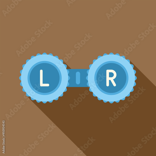 Blue contact lens container icon showing left and right lenses with a long shadow
