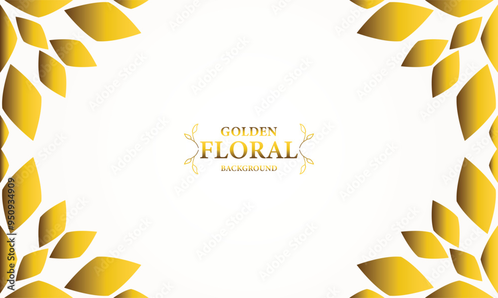 golden white background with golden leaves . Vector illustration. Can be used for advertising, presentation.