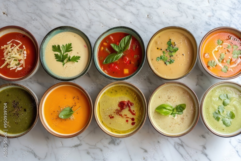 Assortment of tasty and nutritious soups Assortment of tasty and nutritious soups