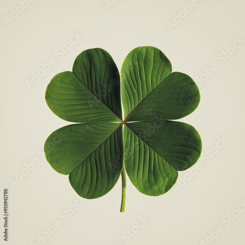 Four-leaf green clover isolated on white background, symbolizing good luck