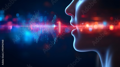 Wallpaper Mural Double exposure of a digital voice assistant and soundwaves, representing AI-powered speech technology.--style raw Torontodigital.ca
