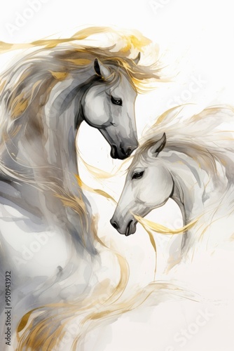 Watercolor art of horses in motion