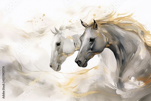Watercolor art of horses in motion