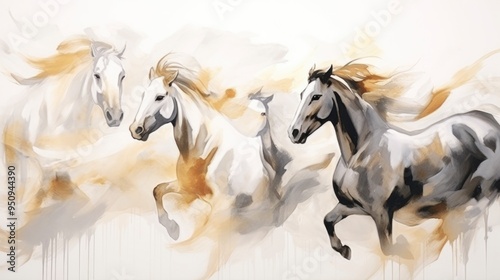 Watercolor art of horses in motion