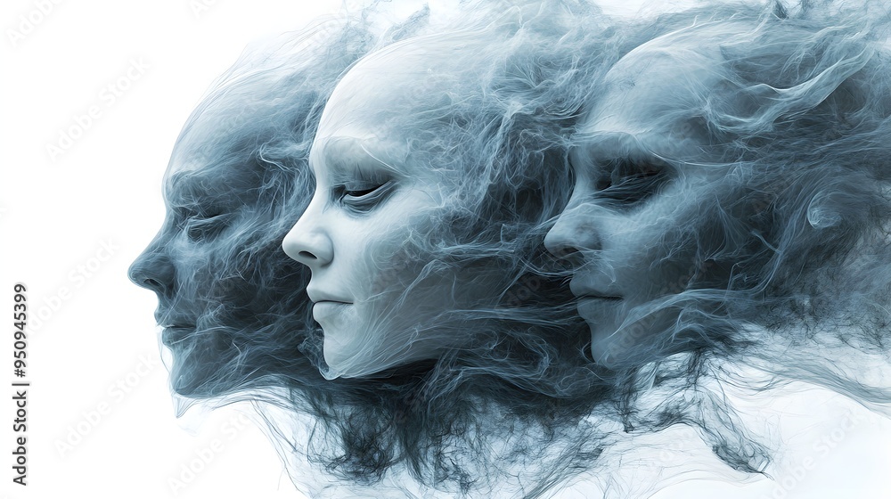 A swirling cloud of ghostly energy merging with Halloween masks, atmospheric and haunting, cinematic style, isolated on white background A swirling cloud of ghostly energy merging with Halloween masks, atmospheric and haunting, cinematic style, isolated on white background