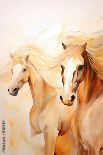Watercolor art of horses in motion