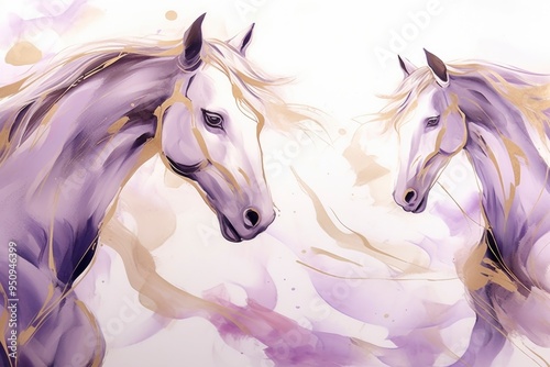 Watercolor art of horses in motion