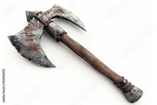 battle ax and poleaxe displayed on white background photo