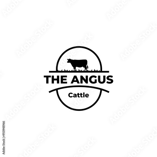 Angus cattle logo design in oval frame in flat design