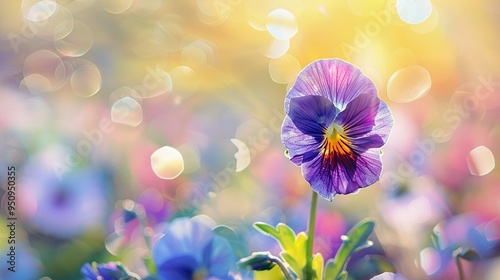 A Single Pansy Flower in a Field of Blurry Blossoms