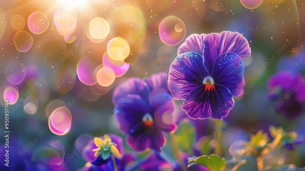 Close-up of a Purple Flower with Dewdrops and a Blurred Background of Bokeh Lights Close-up of a Purple Flower with Dewdrops and a Blurred Background of Bokeh Lights
