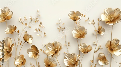 Golden Floral Pattern on a Creamy Background
