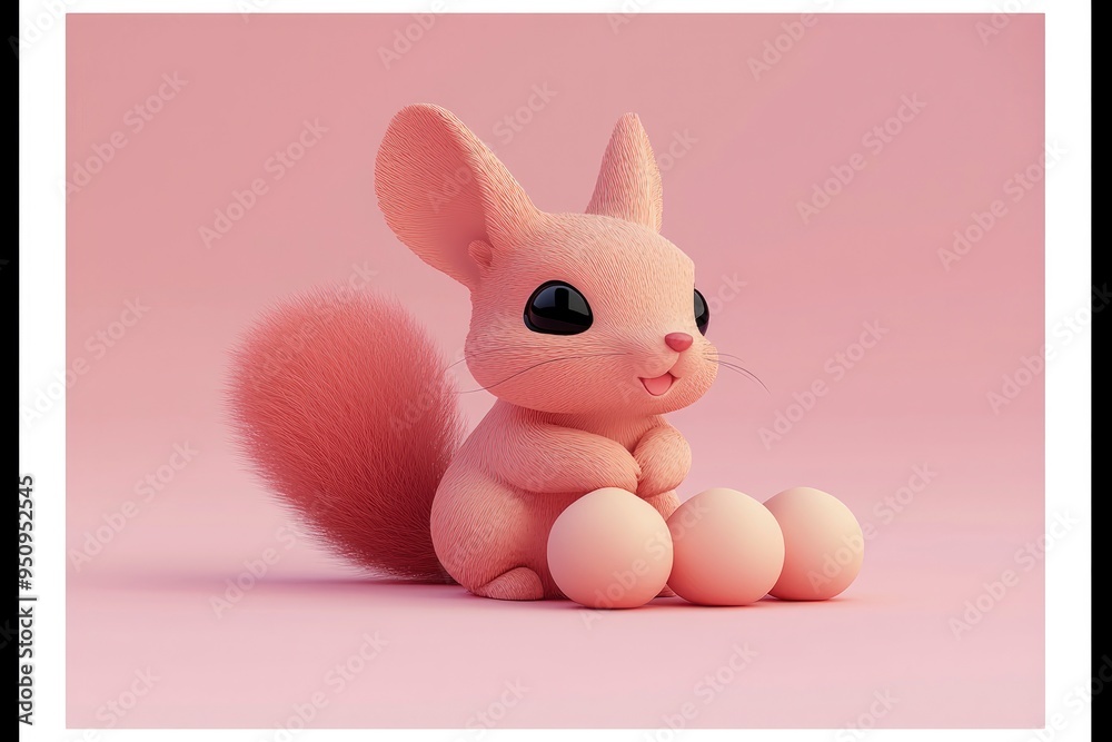 Fototapeta premium Cute Cartoon Chinchilla with Eggs