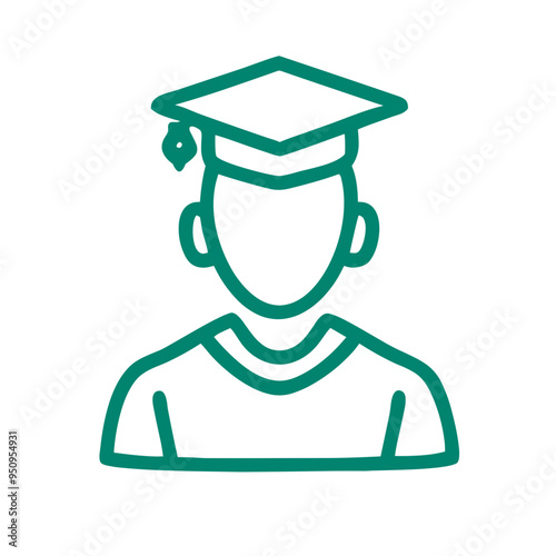 Green Graduate Icon in Outline Style, Academic Achievement and Education Concept