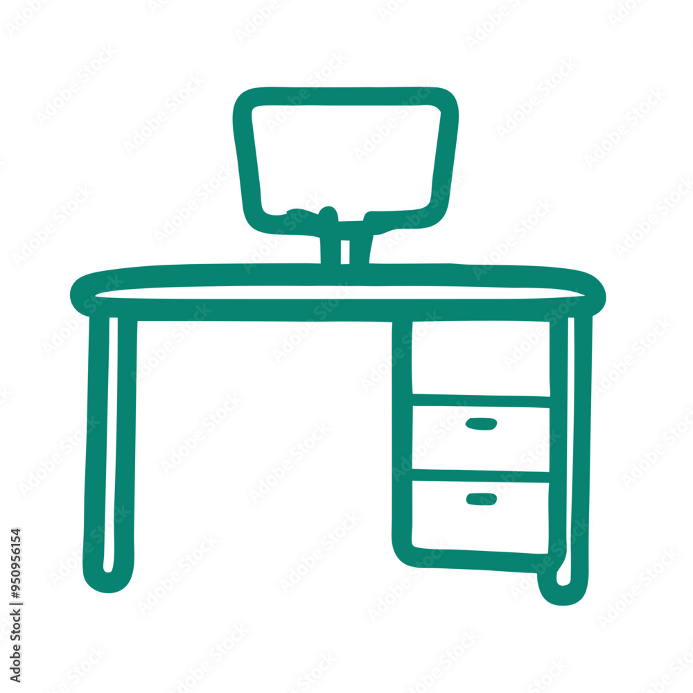 Minimalistic Green Vector Illustration of Desk with Computer, Isolated illustration Minimalistic Green Vector Illustration of Desk with Computer, Isolated illustration